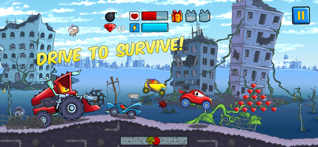 Car Eats Car - Apocalypse Race - Gameplay di corse d'azione 2D con monster truck e auto malvagie in una città post-apocalittica