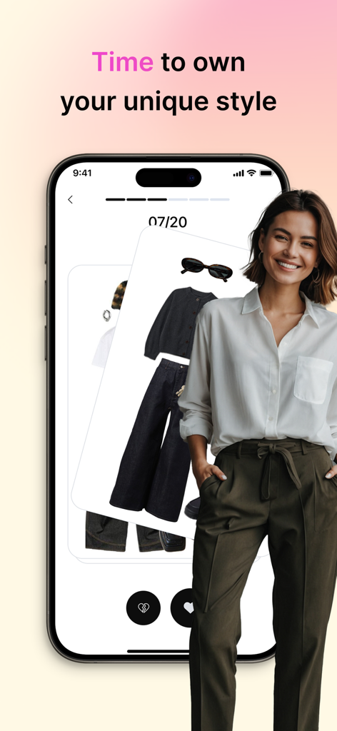 Dressly: AI Outfit Stylist - Interfaz de la aplicación Dressly que muestra atuendos de moda curados para estilo personal