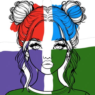 realistic girl with two buns in hair and lips