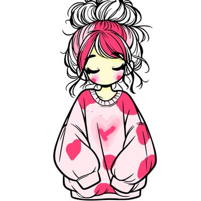 girl with baggy sweatshirt and messy bun