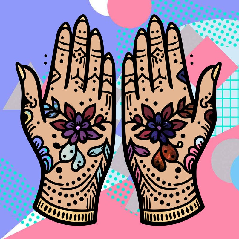 hands with henna design that can be colored in