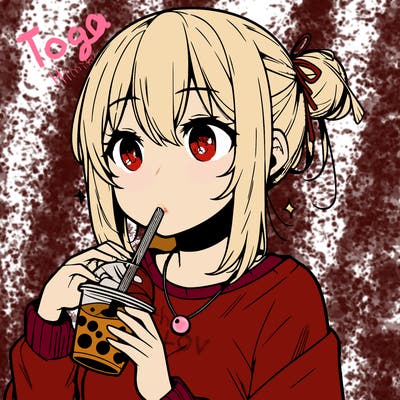 manga character drinking boba