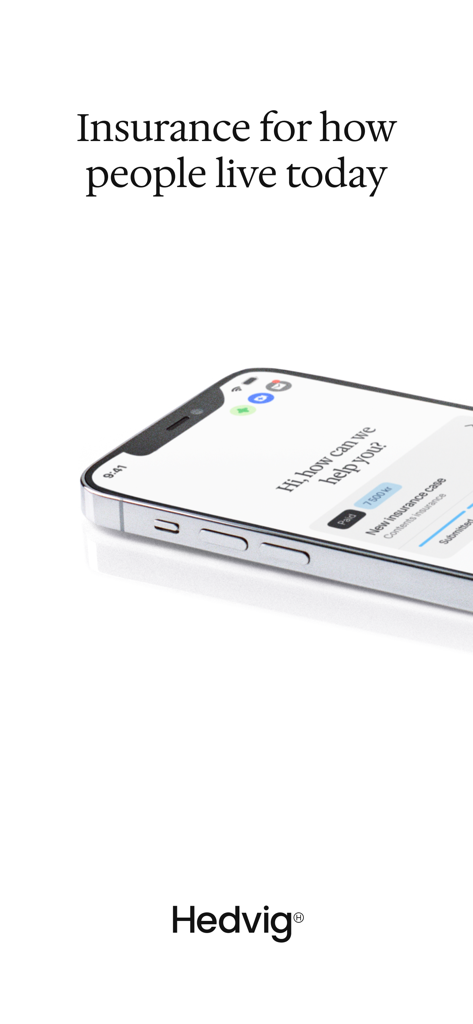 Hedvig - Smartphone displaying the Hedvig insurance app interface with a support chat and modern branding