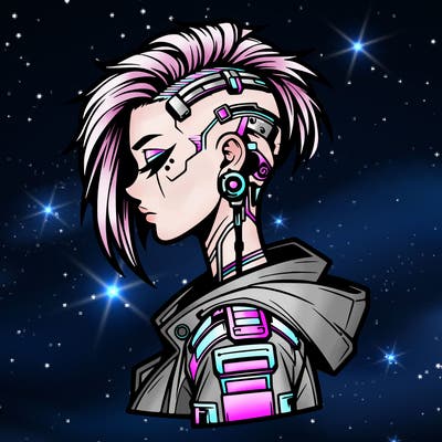 cyber-punk girl with sidecut hair