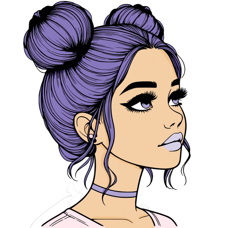realistic girl with buns on the top of her head
