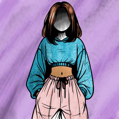 realistic girl faceless with baggy pants and a crop top
