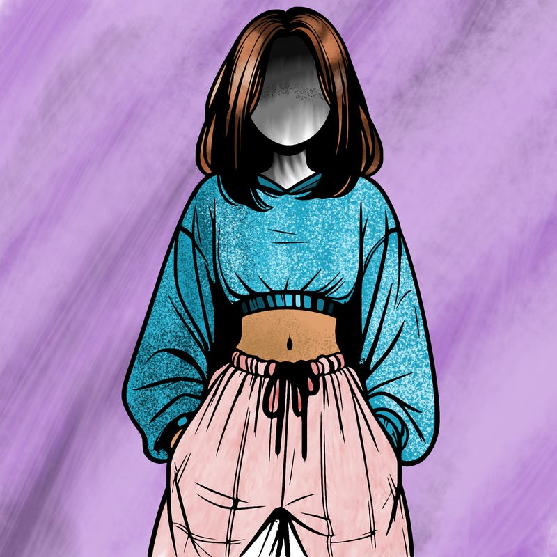 realistic girl faceless with baggy pants and a crop top