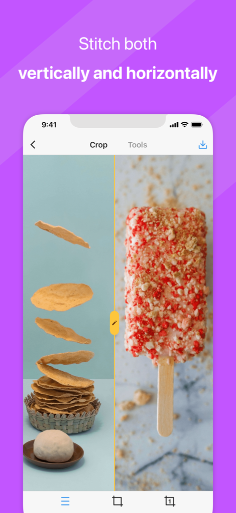 Picsew app interface showing horizontal photo stitching functionality