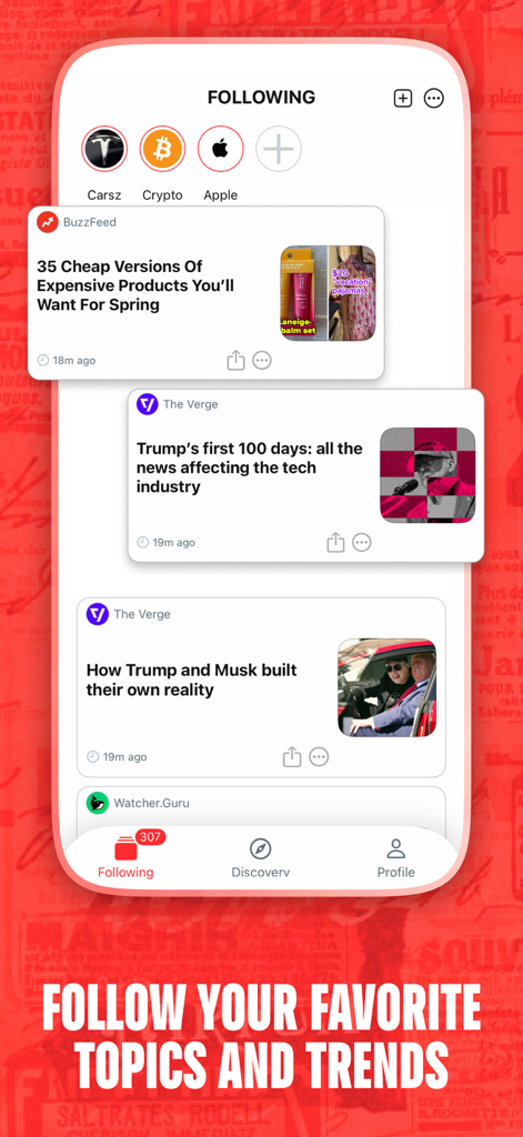 Newsreadeck: AI News Reader - Newsreadeckアプリの画面にフォロー中のニューストピックと最近の記事が表示されている