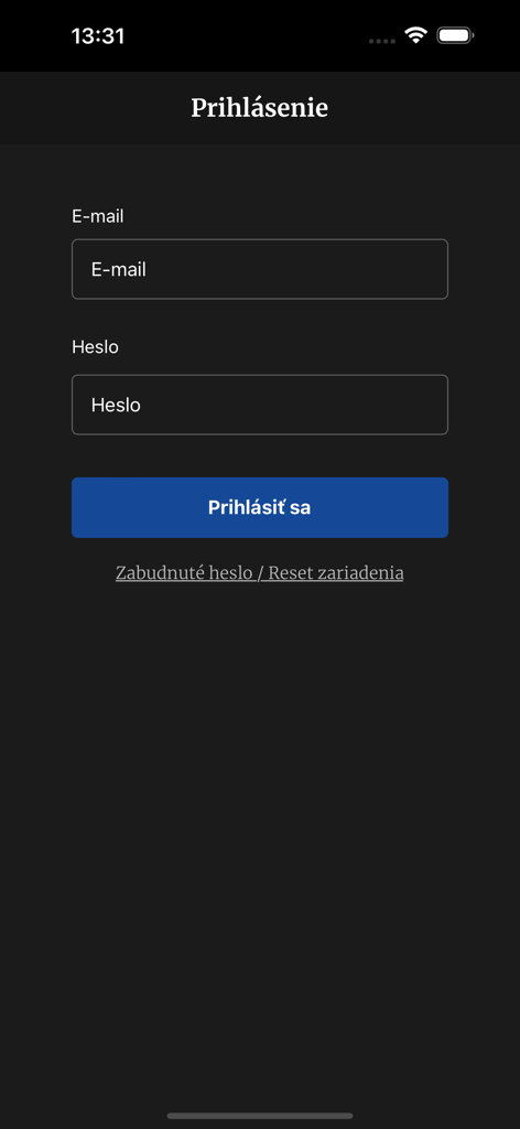 TASR Pro - Pantalla de inicio de sesión de la aplicación TASR Pro con campos de correo electrónico y contraseña.