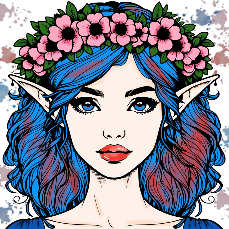 realistic female elf with flower crown