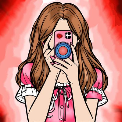 a realistic girl holding her phone taking pictures