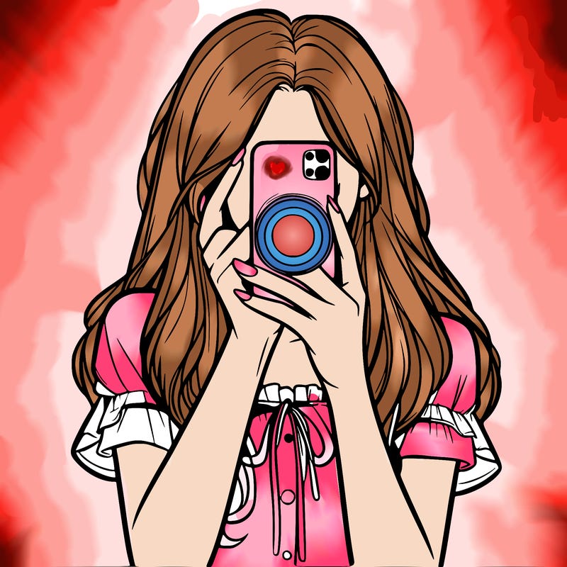 a realistic girl holding her phone taking pictures