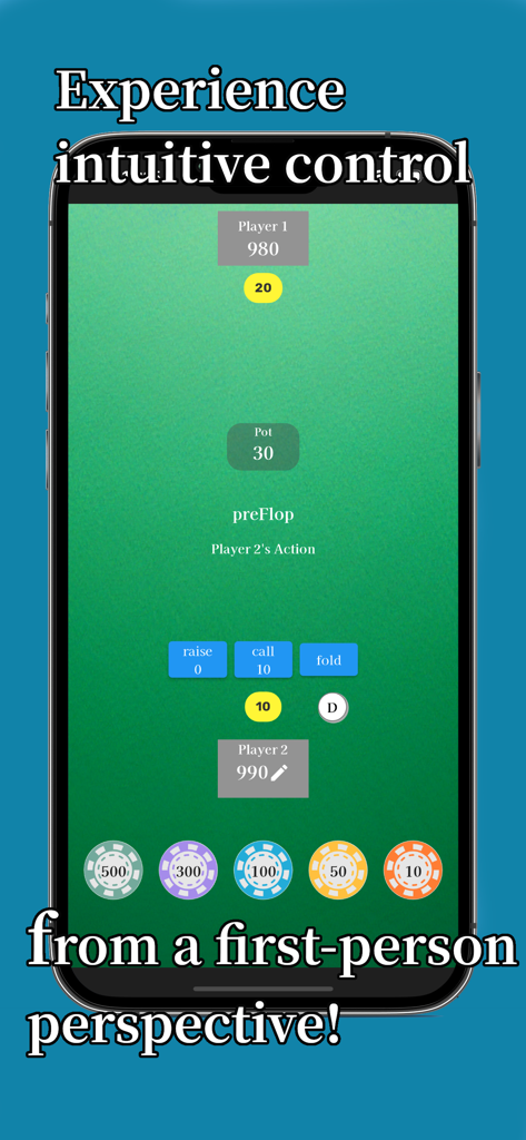 Poker Chips Anywhere - Digital poker chips app showing gameplay with a first person perspective