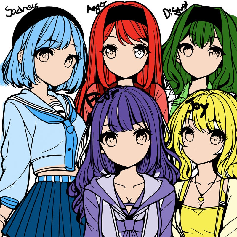a group of four teenage anime girls