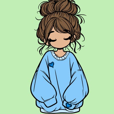 girl with baggy sweatshirt and messy bun