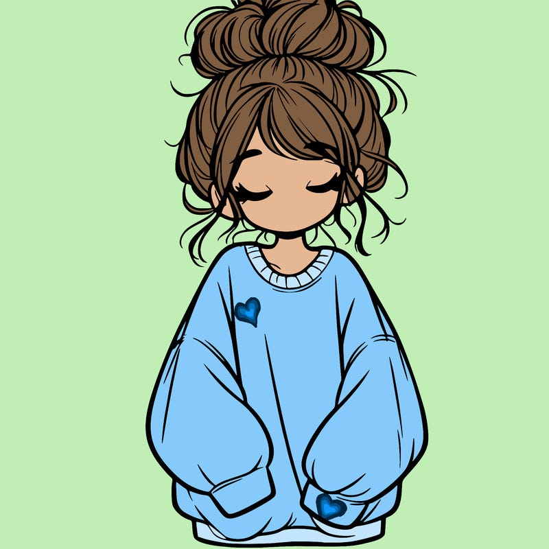 girl with baggy sweatshirt and messy bun