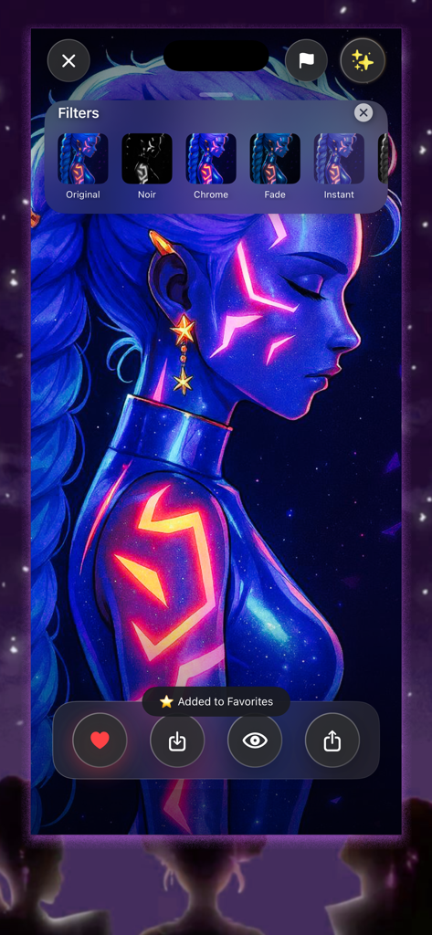 Demon Hunters Wallpaper KPop - Sfondo ispirato al K-pop dark fantasy con opzioni di filtro e pulsanti di download.