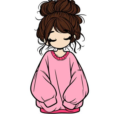 girl with baggy sweatshirt and messy bun