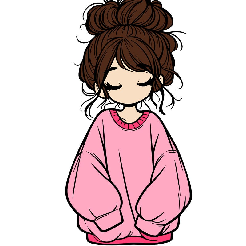 girl with baggy sweatshirt and messy bun