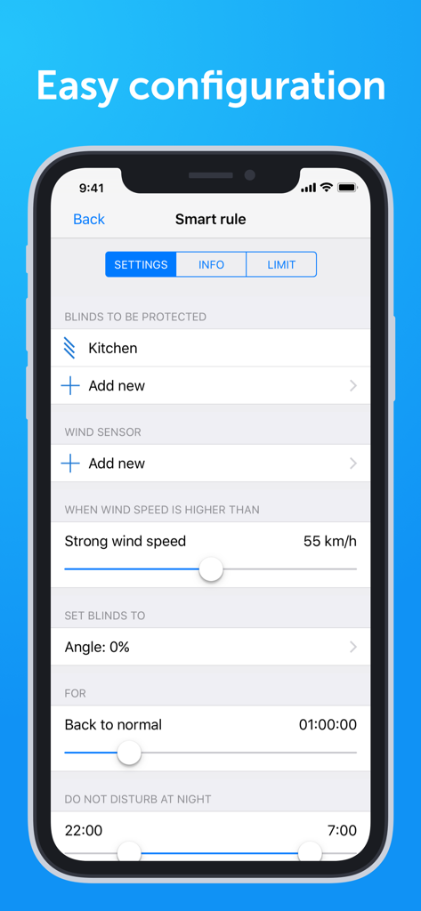 TapHome Official Smart Home - TapHome app interface showing smart rule configuration for wind protection and blind automation