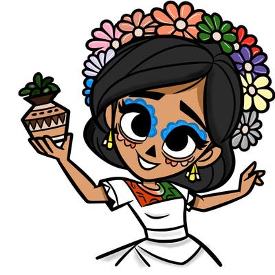 a disney style day of the dead woman.