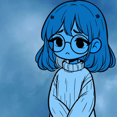 sad girl with glasses in a sweater