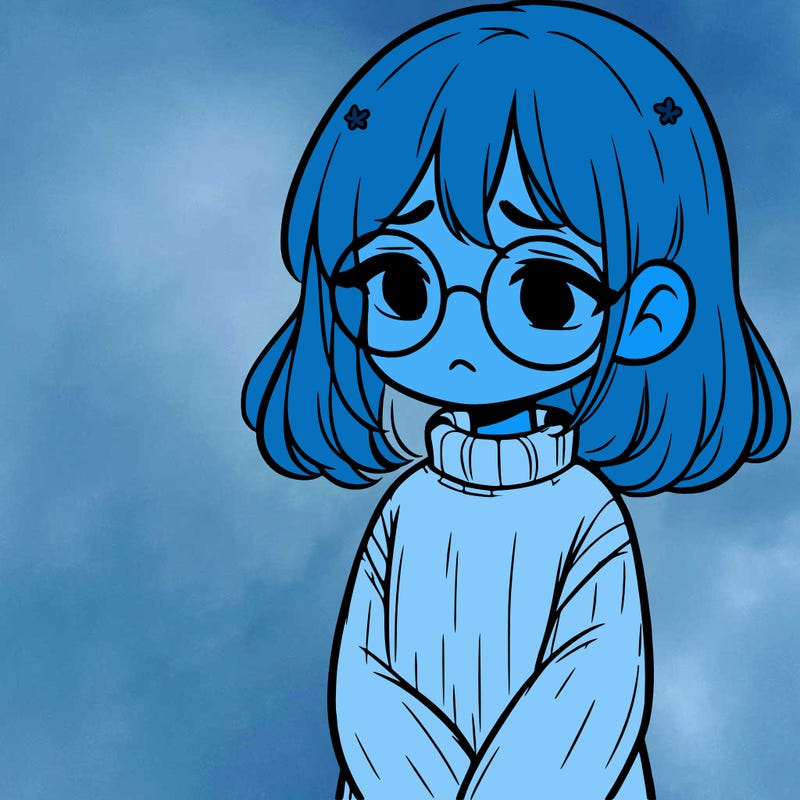 sad girl with glasses in a sweater