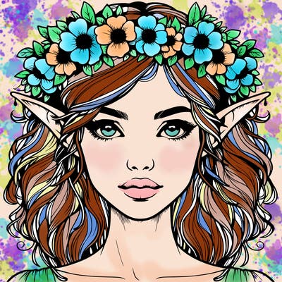 realistic female elf with flower crown