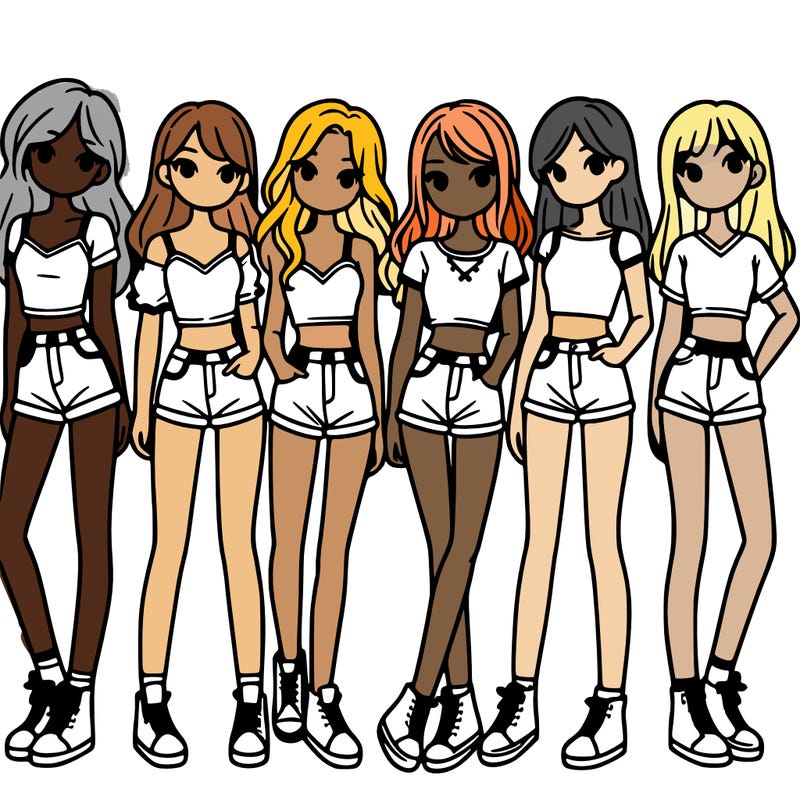 a group of girls wearing crop tops and shorts