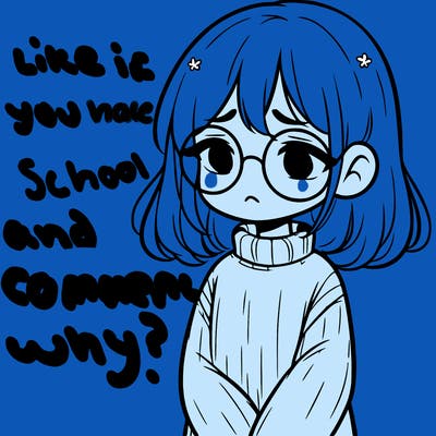 sad girl with glasses in a sweater