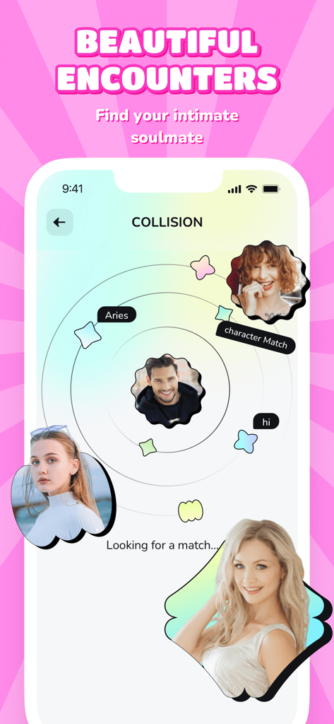 Bechill app Collision interface showing personality and astrology based matching for Gen Z users