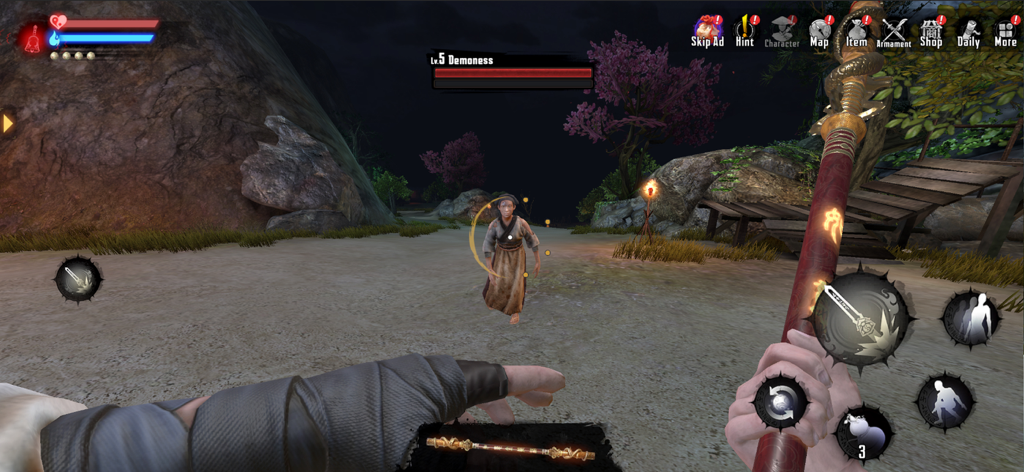 First person gameplay showing a combat encounter with a demoness in Endless Nightmare 6