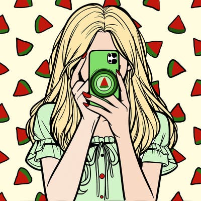 a realistic girl holding her phone taking pictures