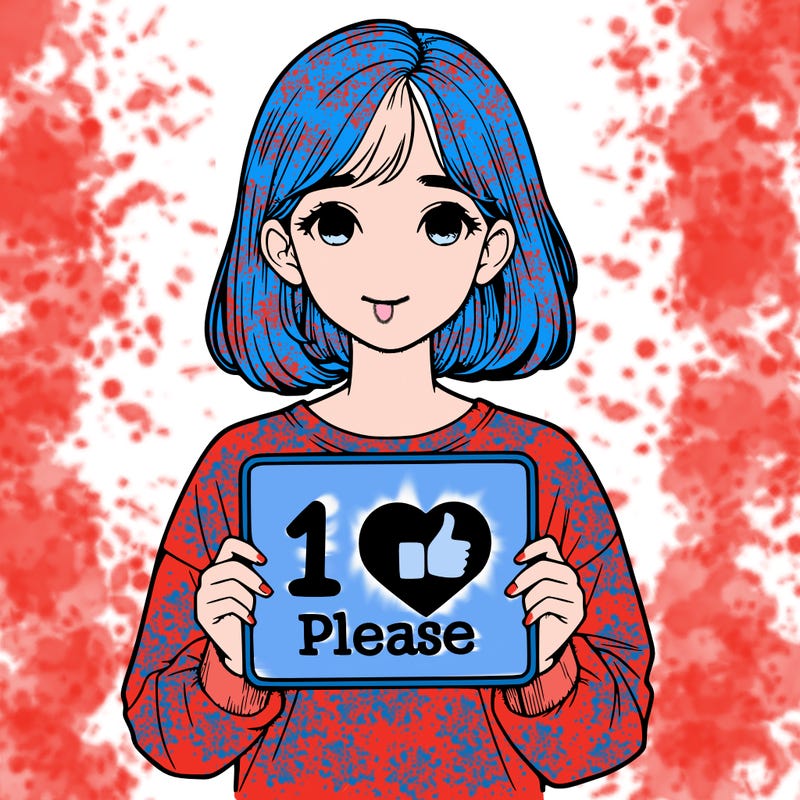 realistic girl holding a sign that says 1 like please