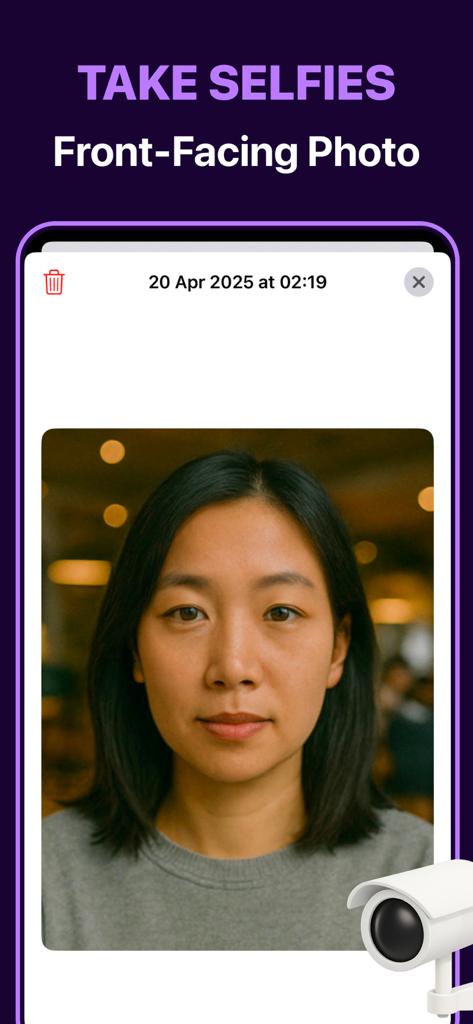 Crook Catcher Anti Theft Alarm - Screenshot of the Gotcha app showing a front-facing selfie of an intruder captured during a phone unlock attempt