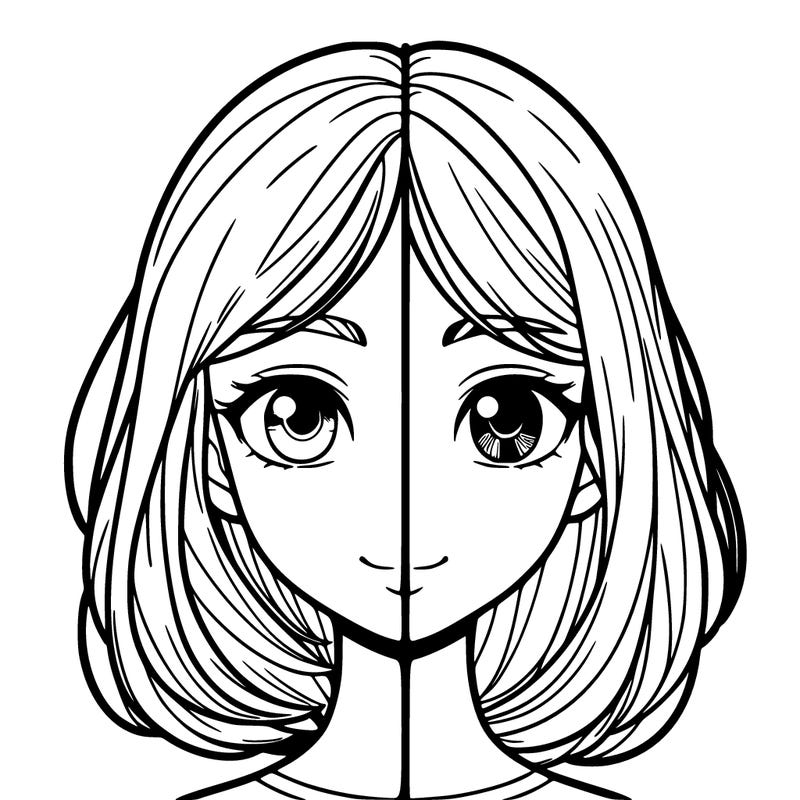 a realistic girl divided into two halfs