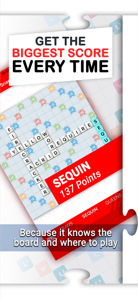 Snap Cheats for Words Friends - Snap Cheats showing high scoring word suggestions on a game board.