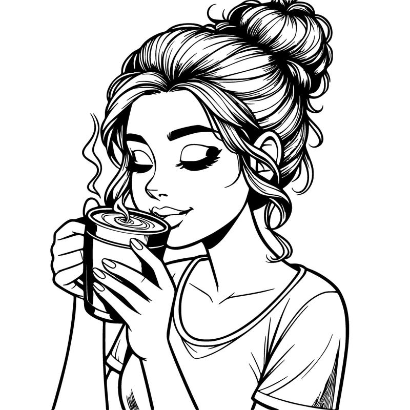 realistic girl drinking coffee
