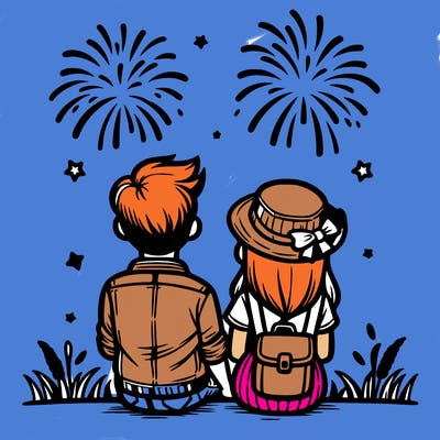 couple watching fireworks