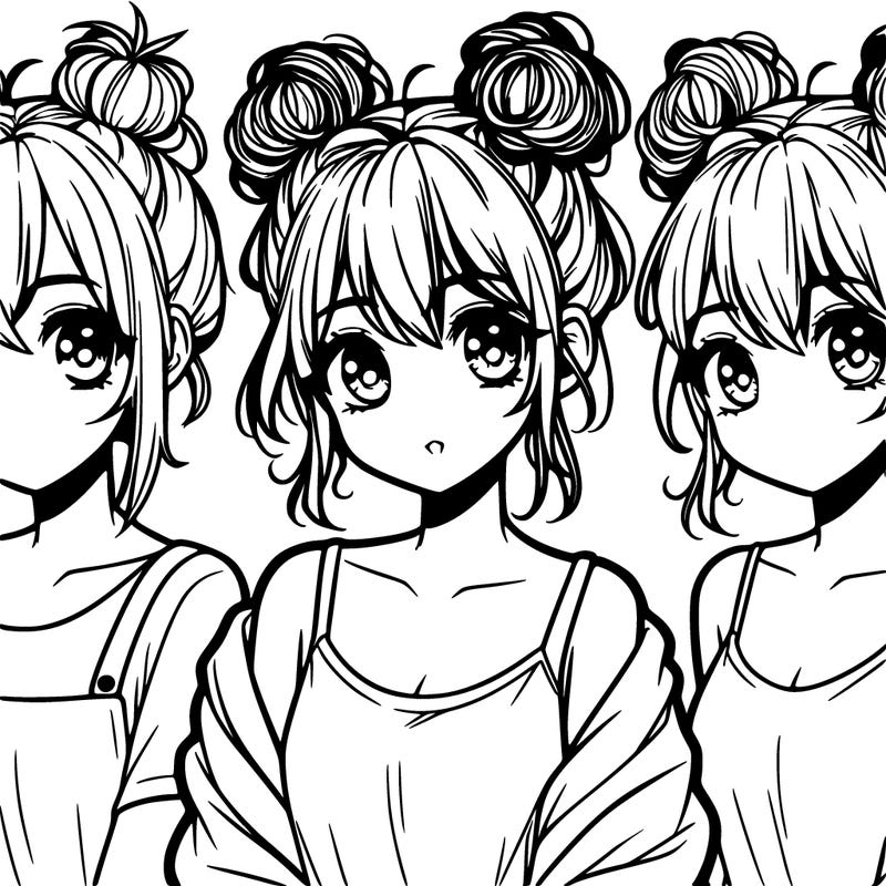 cute manga girl with messy buns teenager