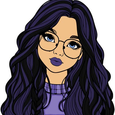 girl with long hair and freckles and glasses realistic