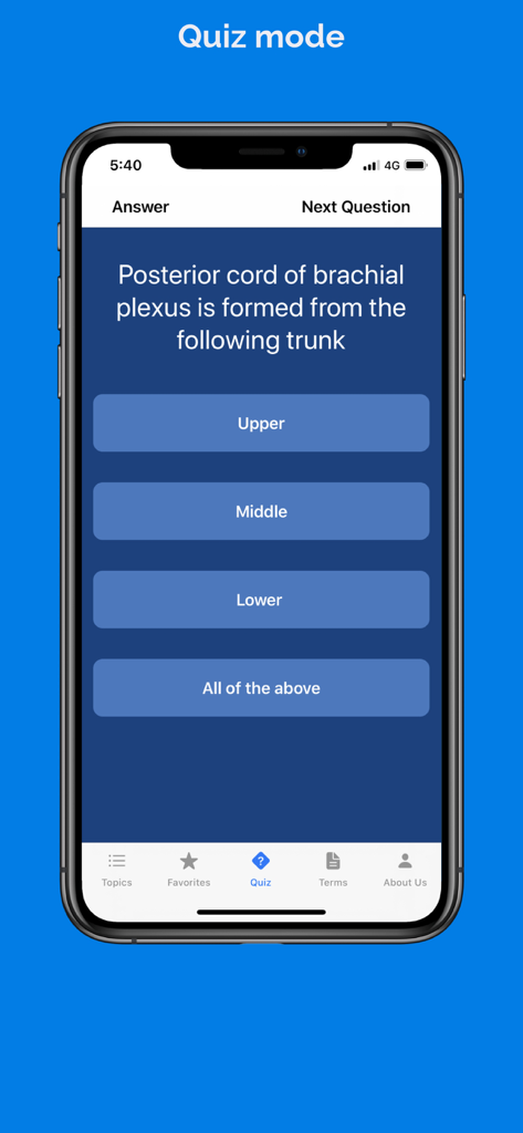 Anatnomics: Anatomy mnemonics - Multiple choice anatomy quiz on the brachial plexus in the Anatnomics app