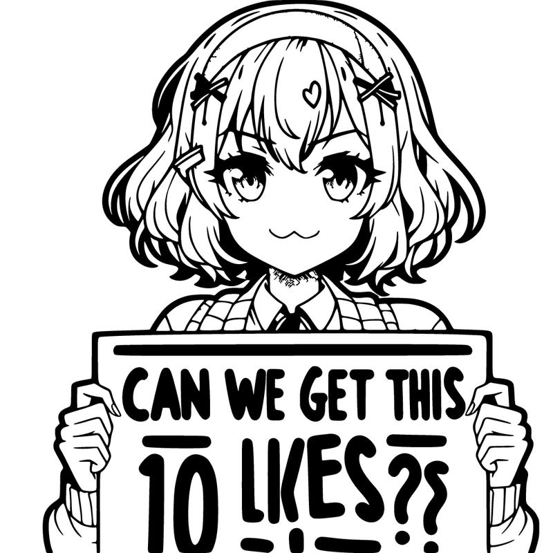 an anime girl holding up a sign that says, “can we get this to 100 likes?”