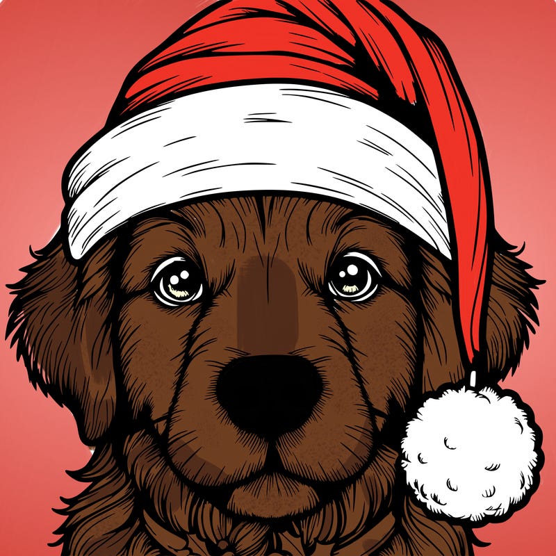 realistic dog with a christmas hat