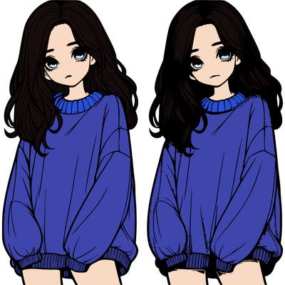 realistic girl with baggy sweater