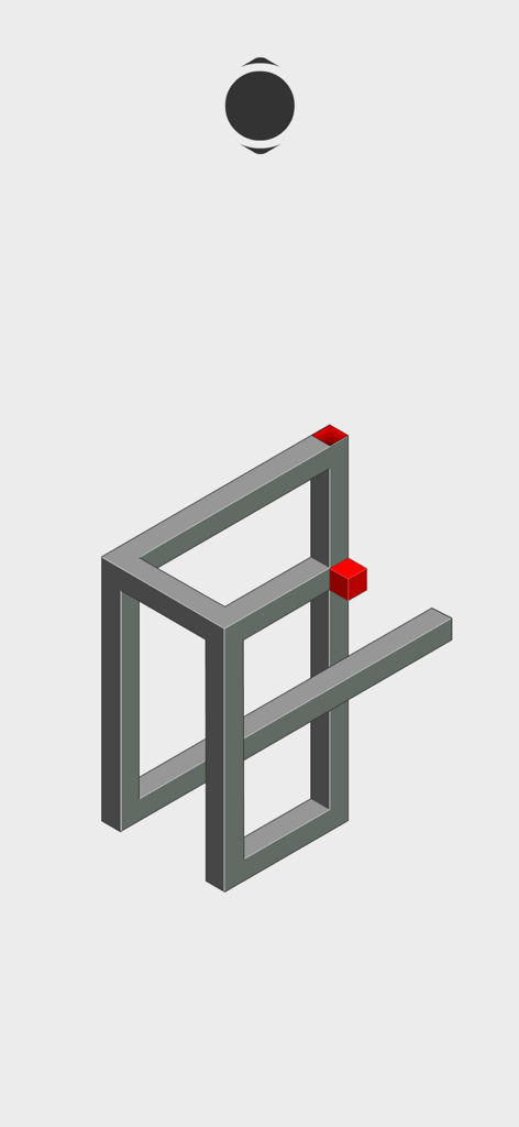 hocus. - Minimalist 3D logic puzzle with an impossible geometric shape and a red cube