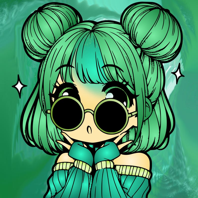 manga girl with hairbuns and sun shape sunglasses