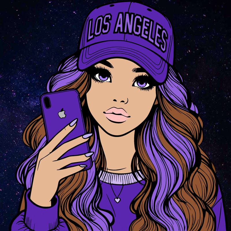 realistic beautiful girl wearing los ángeles cap holding an iphone