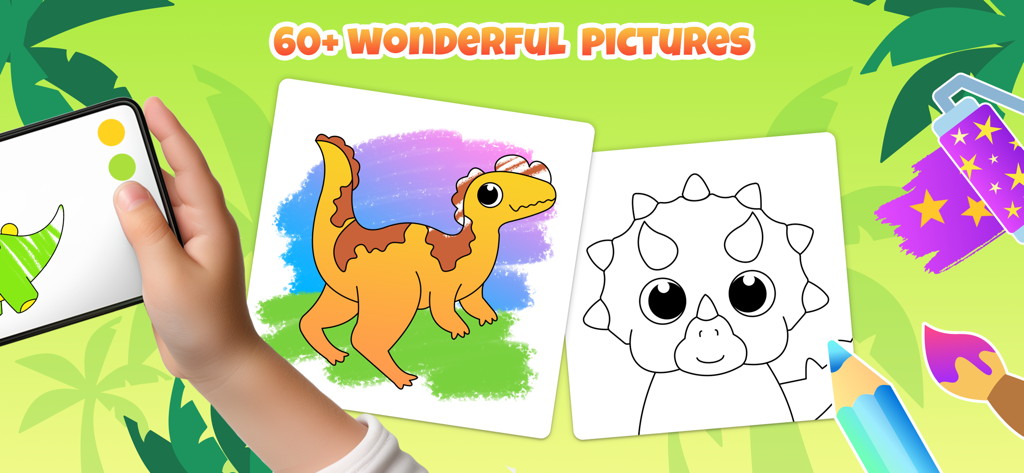Dinosaur Drawing Kids Games 2+ - Aplicación de dibujo y coloreado de dinosaurios para niños con varias imágenes de dinosaurios para colorear